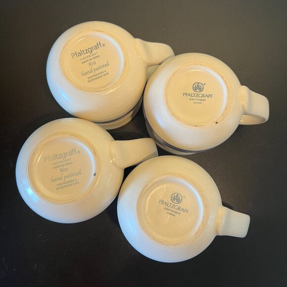 Set of 4 Pfaltzgraff Hand Painted RIO Stoneware Mug with Stripes in Hues of Blue - Picture 5 of 6